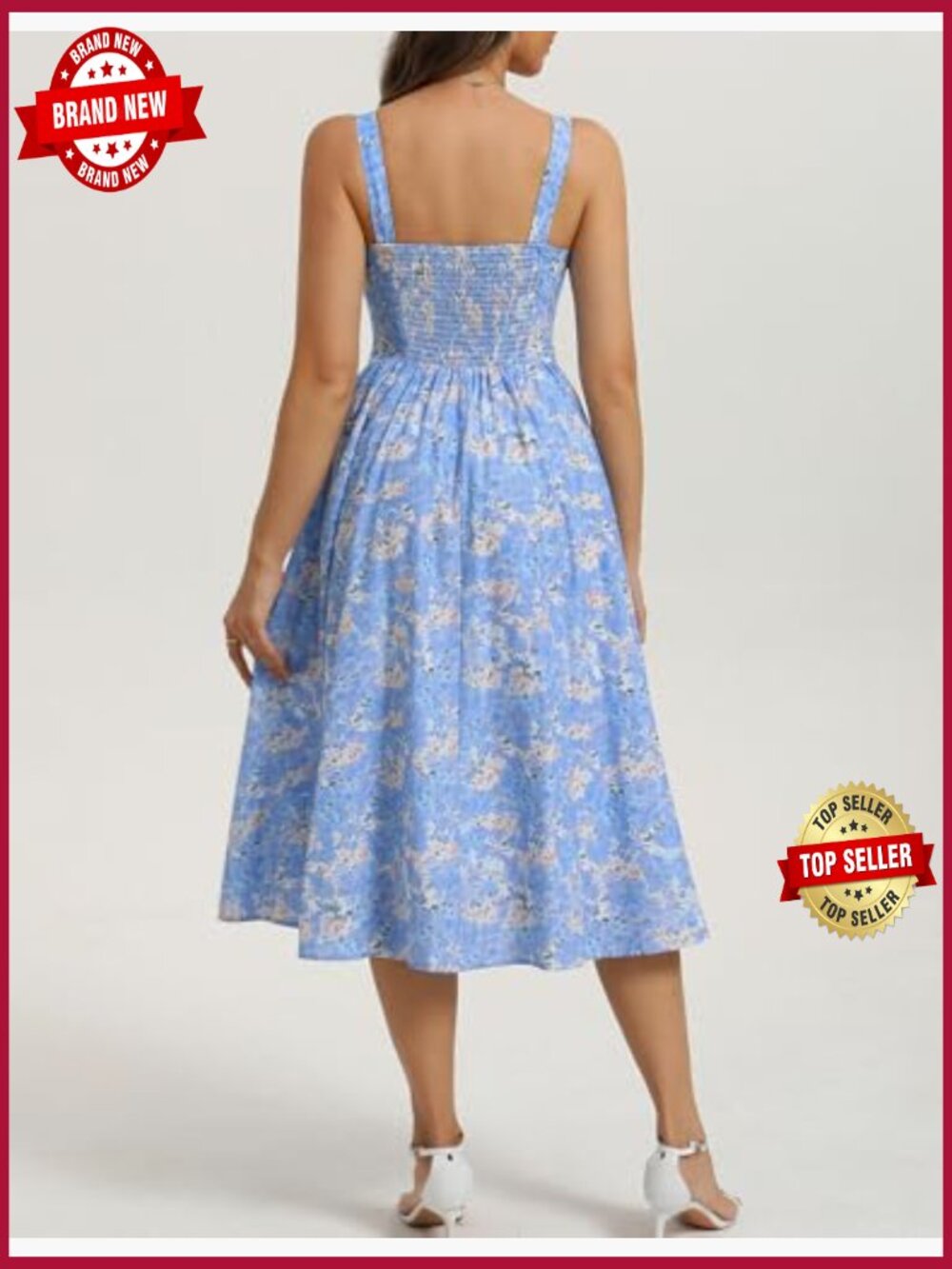 Sleeveless A-Line Midi Sundress with Pockets Flowy Beach Dress - Picture 2 of 7